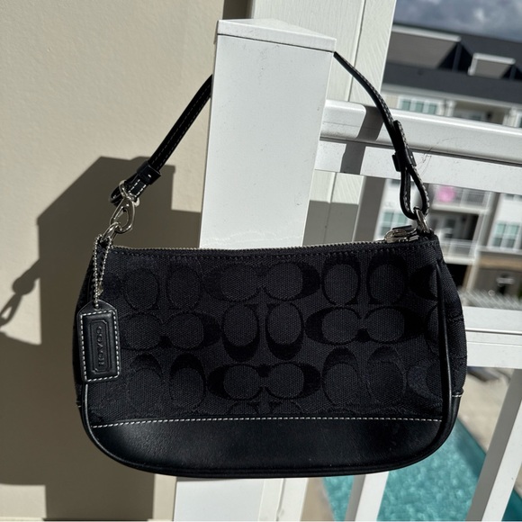 Vintage COACH 6094 Demi Shoulder Handbag Black Leather Signature Canvas Y2K - Picture 1 of 8